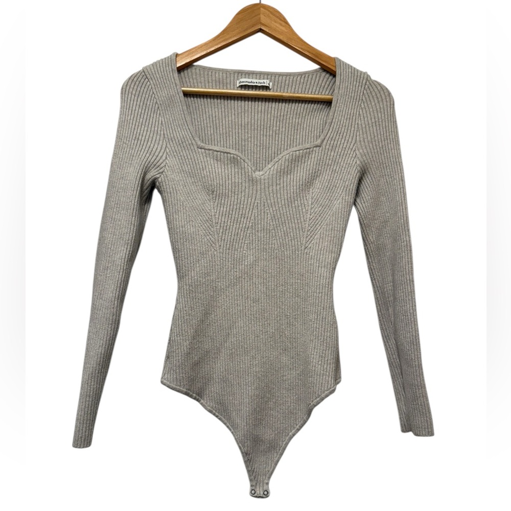 ABERCROMBIE & FITCH Tan Ribbed Sweater Bodysuit Sweetheart Neckline Corset Fit L